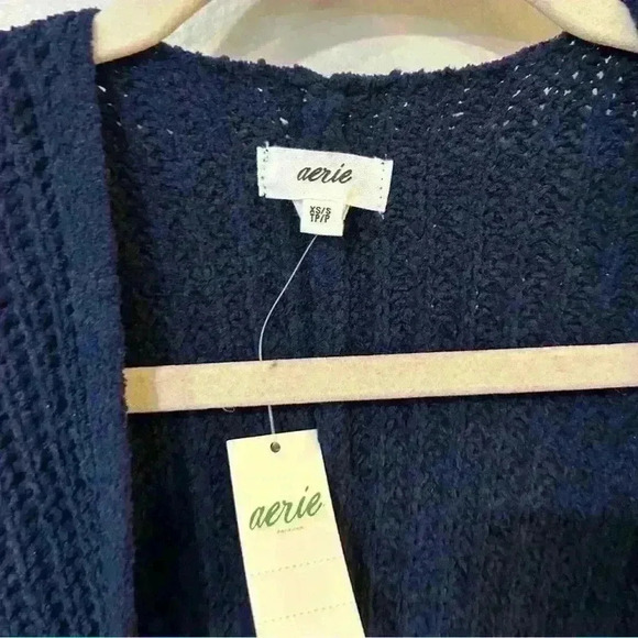NWT Aerie Navy Blue White Oversized Long Heavy Knit Cardigan Size X-Small Small - Picture 5 of 8